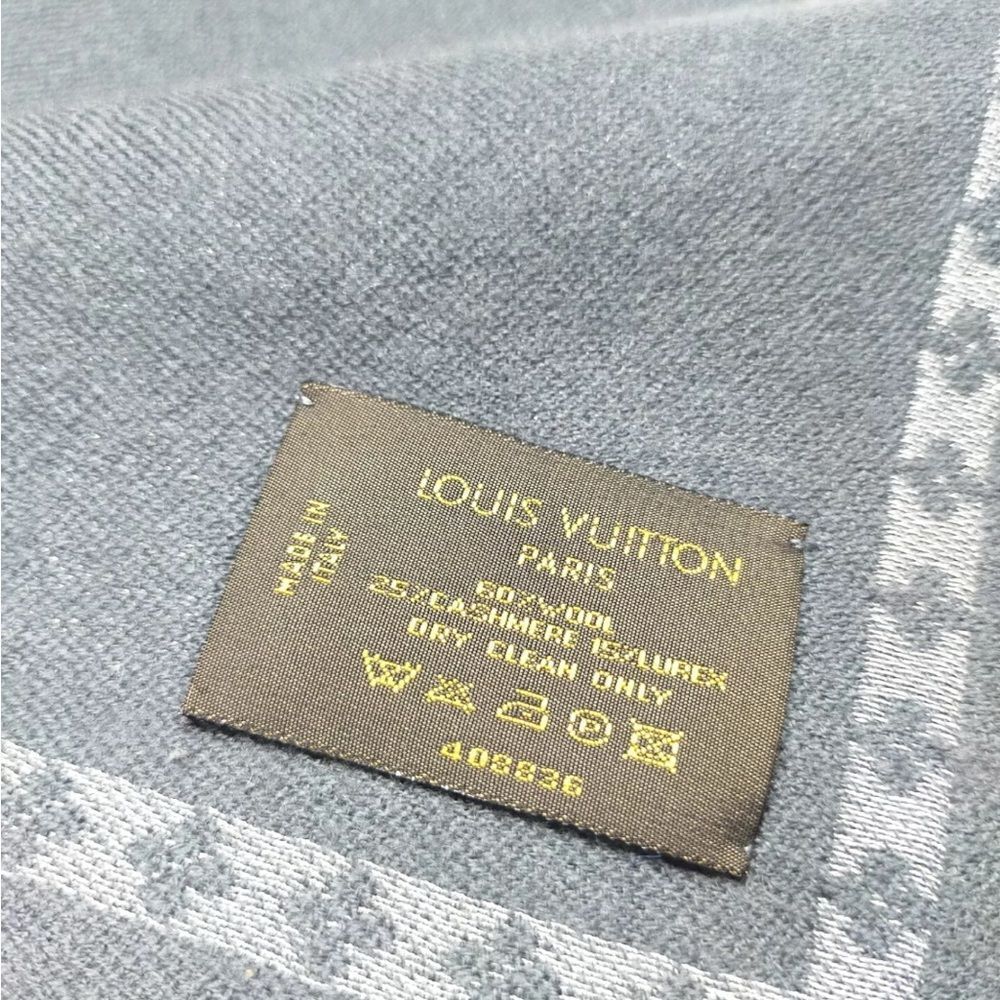 Auth Louis Vuitton Gray Wool Cashmere Blend Monogram Scarf Muffler Neckwarmer - Picture 9 of 9